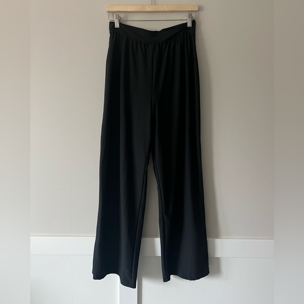 SPANX Black Wide Leg Ponte Pants Built-In Shapewear High Rise Pull On Size L